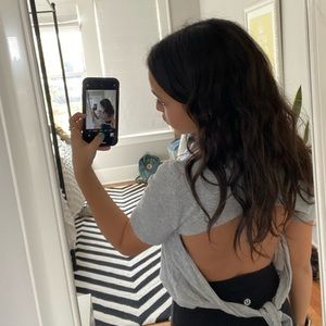 Aerie grey cropped tee with cutout back
